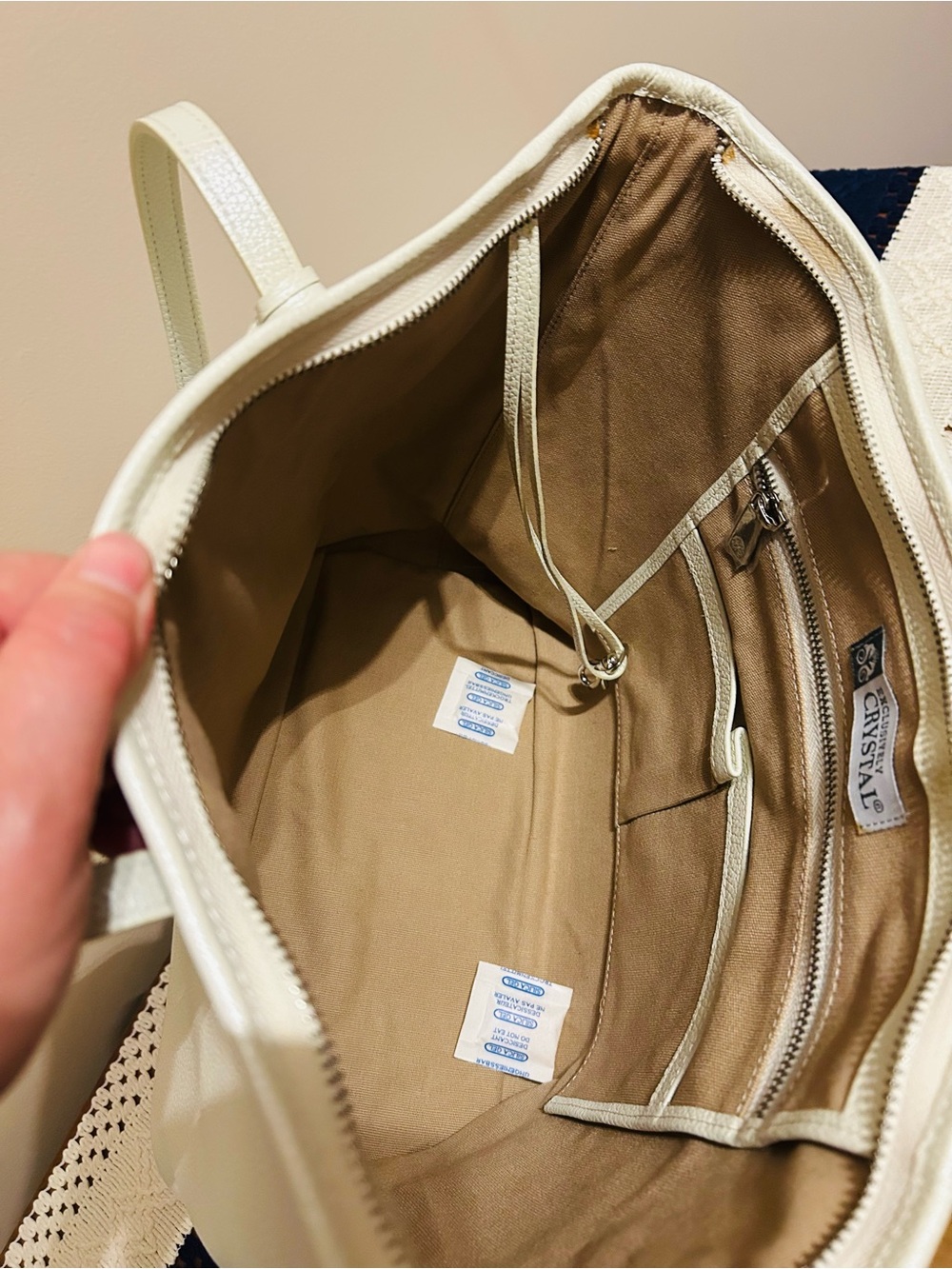 Women’s White Perforated Tote Bag with Charm - Picture 9 of 10